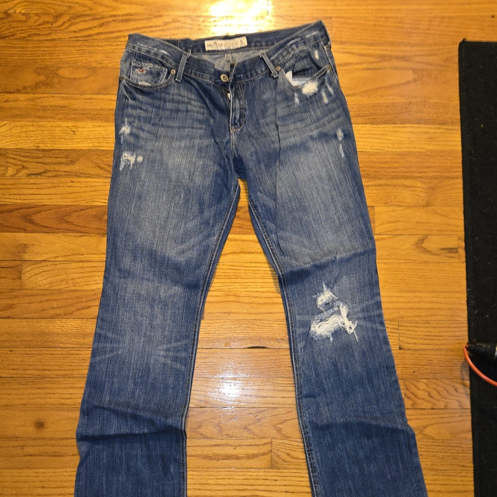 Hollister Blue Distressed Straight Leg Jeans